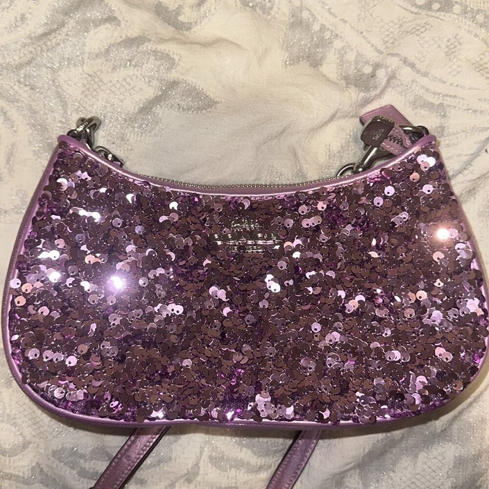 NWT Coach Teri Bag Purple Sequin w/ Silver Hardware - Picture 8 of 8
